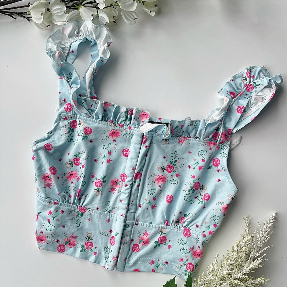 Floral Baby Blue Crop Tops